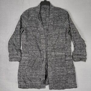 Eileen Fisher Cardigan Women Large Open Front Linen Blend White Gray Long Sleeve